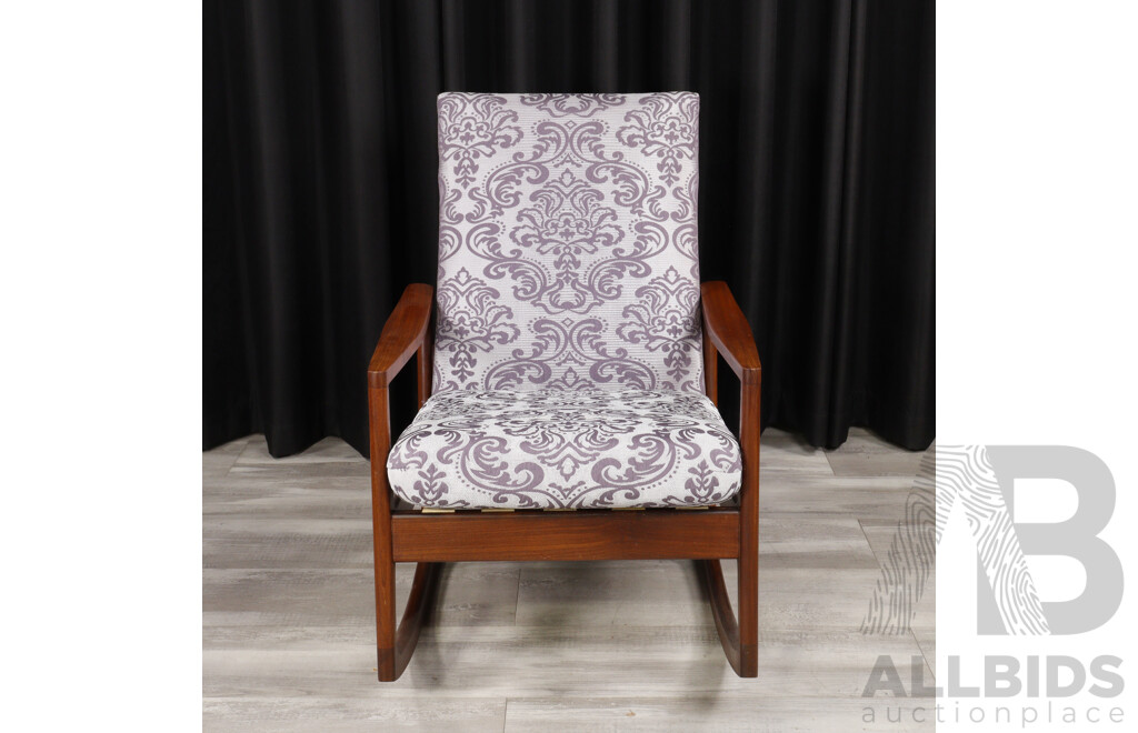 Vintage Afromosia Rocking Chair with Upholstered Seat and Back