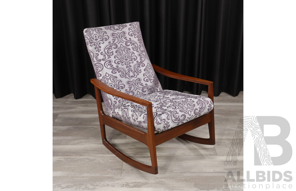 Vintage Afromosia Rocking Chair with Upholstered Seat and Back