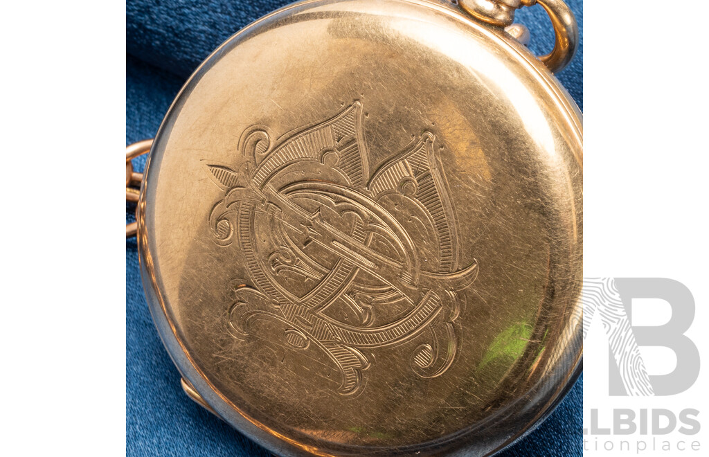 9ct Yellow Gold Engraved Pocket Watch, 1922 - 118.4gms
