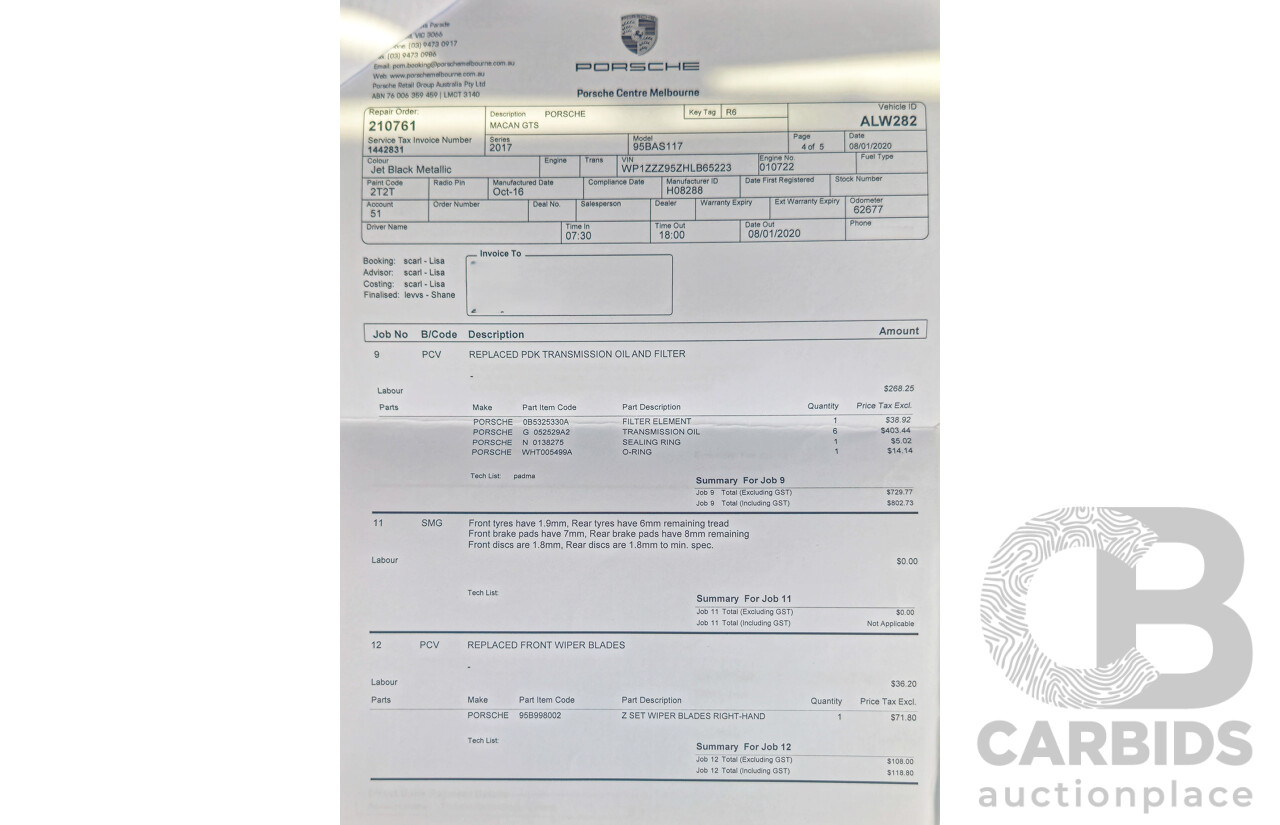 12/2016 Porsche Macan GTS (AWD) 95B MY17 4D Wagon Jet Black Metallic Twin Turbo V6 3.0L