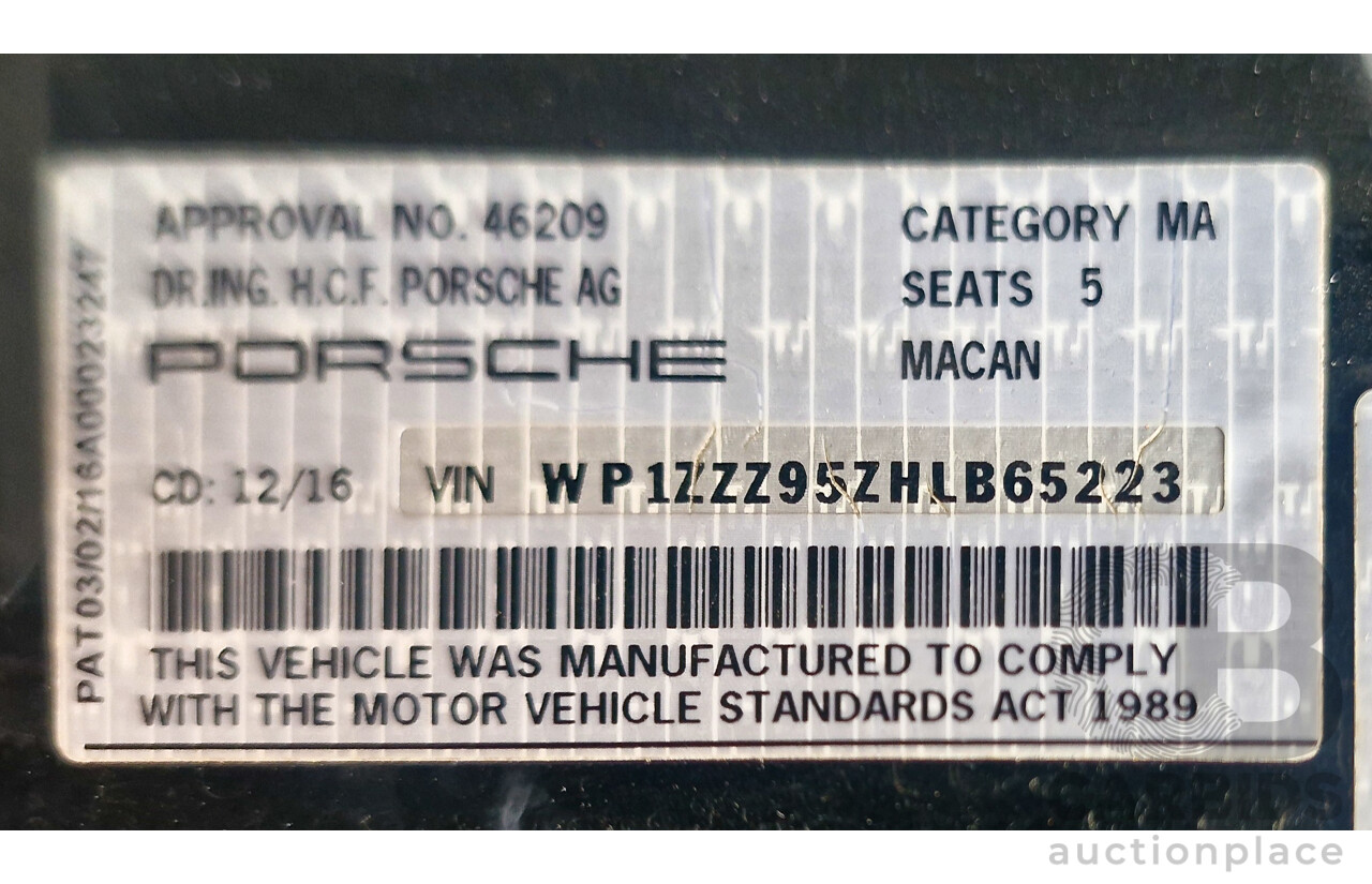 12/2016 Porsche Macan GTS (AWD) 95B MY17 4D Wagon Jet Black Metallic Twin Turbo V6 3.0L