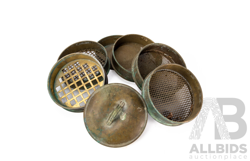 Vintage Greeburn Brass Laboratory Sieve Set with Six Sieves and Lid