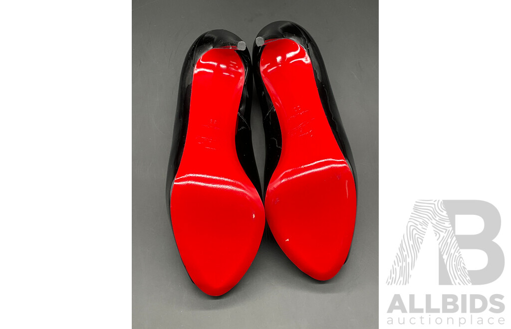 ''New Very Prive 120 Patent'' Platform Pumps in Black Leather Branded CHRISTIAN LOUBOUTIN