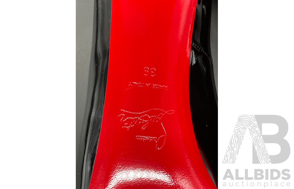 ''New Very Prive 120 Patent'' Platform Pumps in Black Leather Branded CHRISTIAN LOUBOUTIN