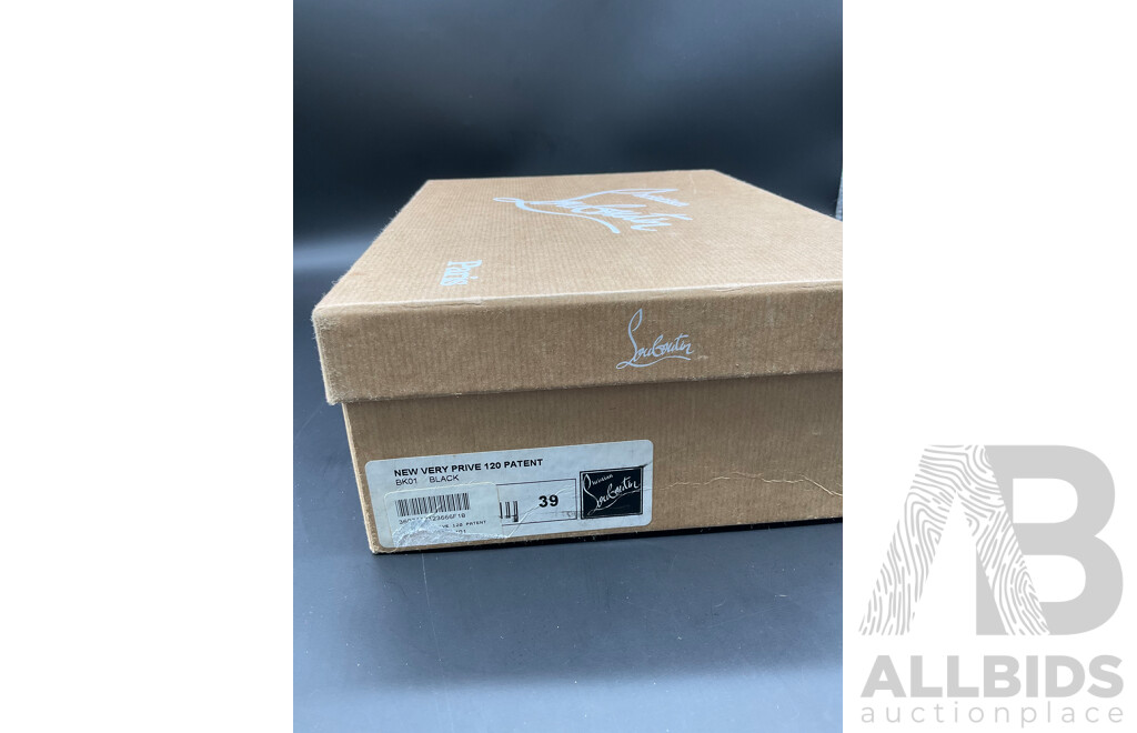 ''New Very Prive 120 Patent'' Platform Pumps in Black Leather Branded CHRISTIAN LOUBOUTIN