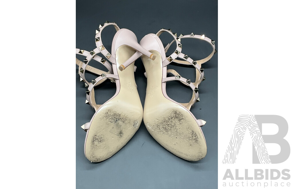 Rockstud Leather Sandals in the ''Poudre'' Branded VALENTINO GARAVANI