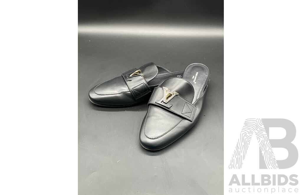 LV Mare Open-back Loafers in Black Leather Branded LOUIS VUITTON