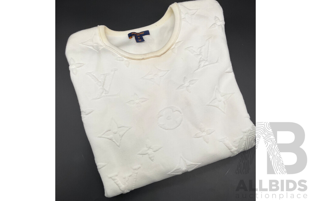 White Embossed Cotton Knit Sweatshirt Branded LOUIS VUITTON