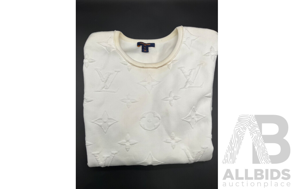 White Embossed Cotton Knit Sweatshirt Branded LOUIS VUITTON