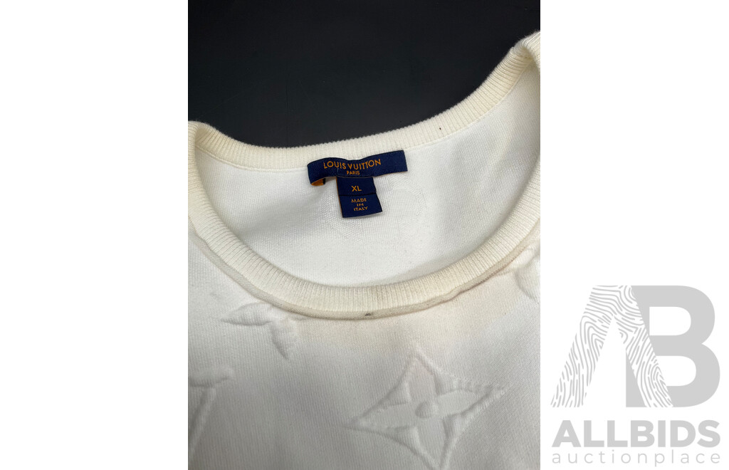 White Embossed Cotton Knit Sweatshirt Branded LOUIS VUITTON