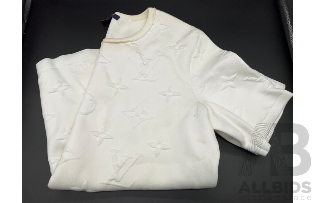 White Embossed Cotton Knit Sweatshirt Branded LOUIS VUITTON