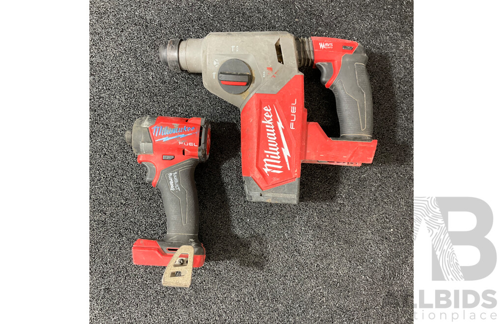 MILWAUKEE 18V FUEL Rotary Hammer (M18FH) and Impact Driver (M18FID3) - Skin Only -  Lot of 2
