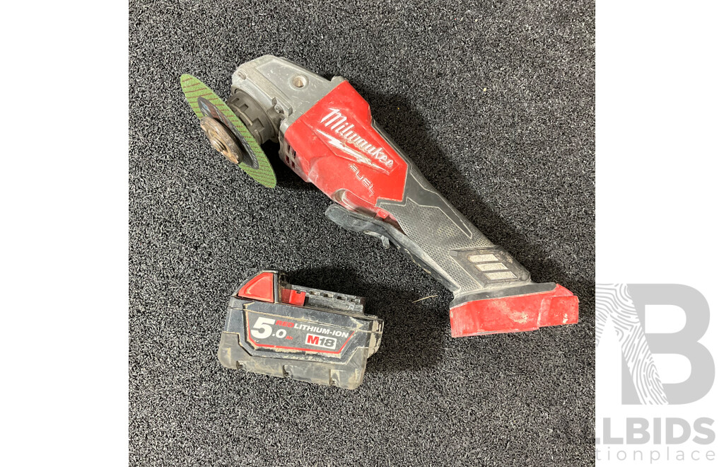MILWAUKEE 18V FUEL Angle Grinder (M18 FAG125XPD) and 5.0Ah Battery -  Lot of 2