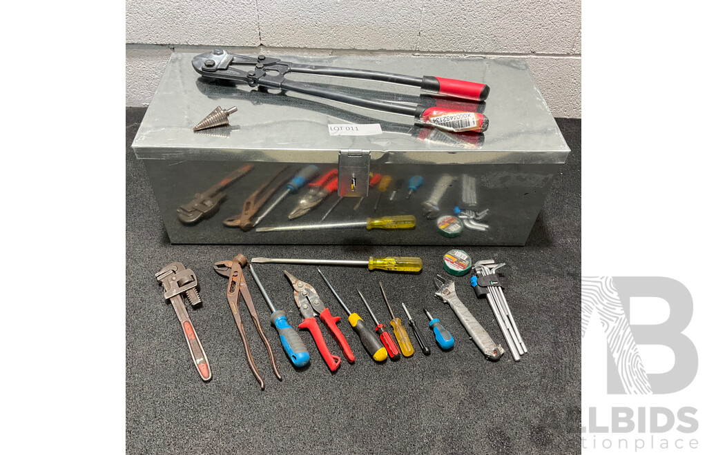 Storage Box and Assorted Handtools