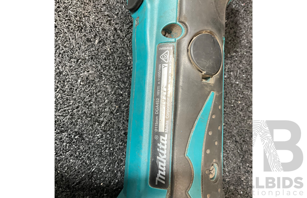 MAKITA 18V Angle Grinder (DGA452), MAKITA Cut Disc and 5.0Ah Battery -  Lot of 3