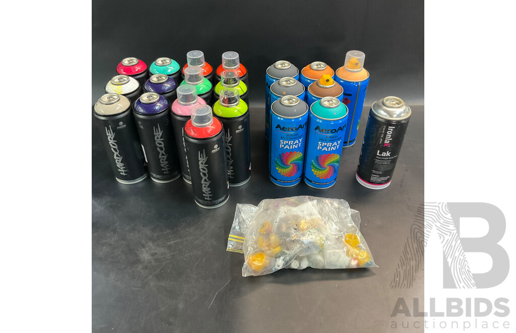 MTN Hardcore & AeroArt & Ironlak Lak Spary Paint - Lot of 21