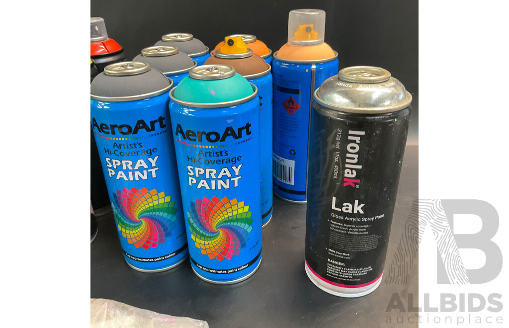 MTN Hardcore & AeroArt & Ironlak Lak Spary Paint - Lot of 21
