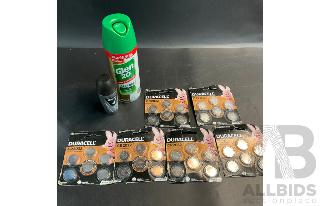 Duracell CR2032 6 Battery Pack X6 with Clean 20 Spray Disinfectant X1 and Rexona Men Antiperspirant Roll X1