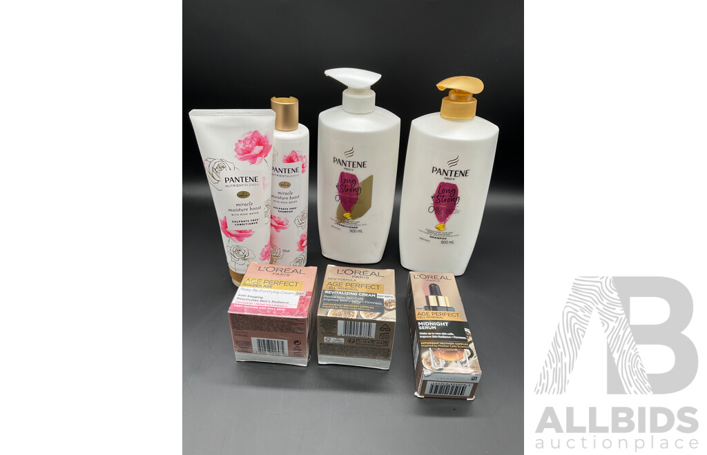 Assorted Cosmetics, Including L'OREAL Creams and Serum, PANTENE Hair Products - Lot of 7