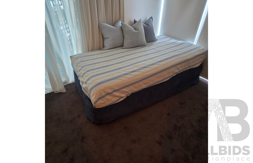 2 X King Single Beds, 1 Has a Single Trundle Bed Undeneath, Bedside Table and Lamp - Plus All Linen Including Extra Set for Each as per Photos