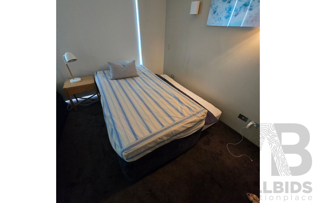 2 X King Single Beds, 1 Has a Single Trundle Bed Undeneath, Bedside Table and Lamp - Plus All Linen Including Extra Set for Each as per Photos