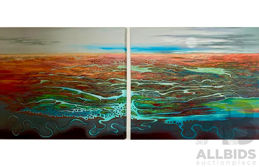 Dahl, Astrid (1944-) 'Let the Deserts Thirst No More', Diptych - Oil on Canvas, Signed Lower Right, 91 X 82cm Each