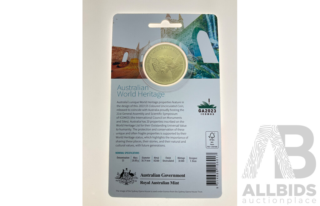 Australian RAM 2023 Five Dollar Coloured Coin, Australian World Heritage