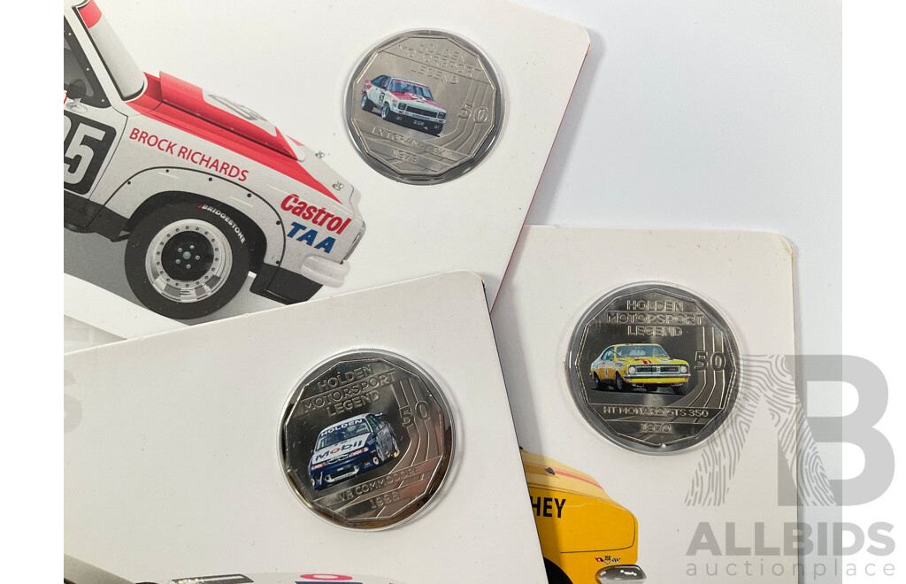 Three Australian RAM 2018 High Octane Commemorative Coloured Fifty Cent Coins