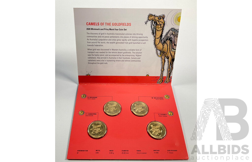 Two Australian RAM Four One Dollar Coin Sets, 2020 Eureka with Privy Marks, and 2019 Bold, Bad and Ugly with Privy Marks