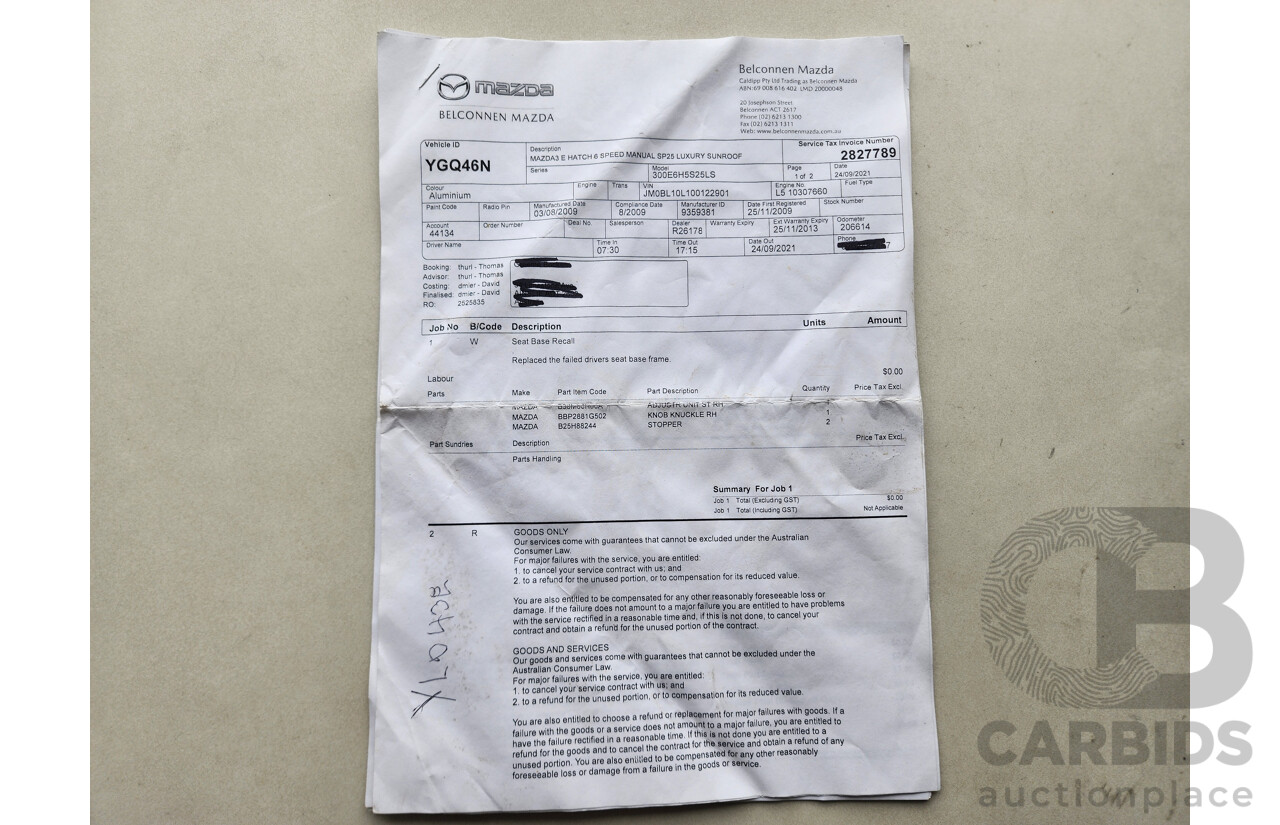 8/2009 Mazda Mazda3 SP25 BL 5d Hatchback Silver 2.5L