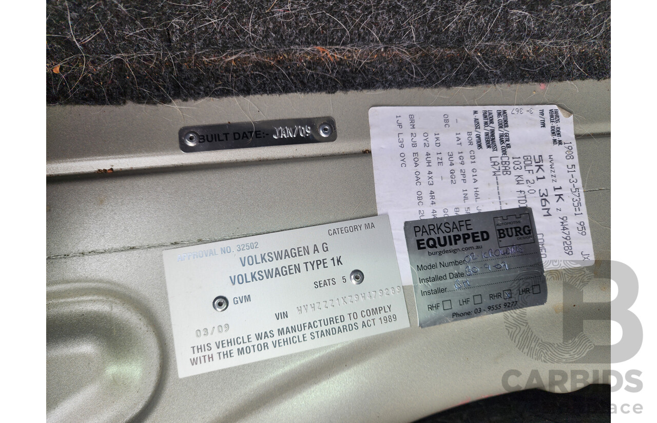 3/2009 Volkswagen Golf 2.0 TDI 1K MY09 5d Hatchback Silver 2.0L