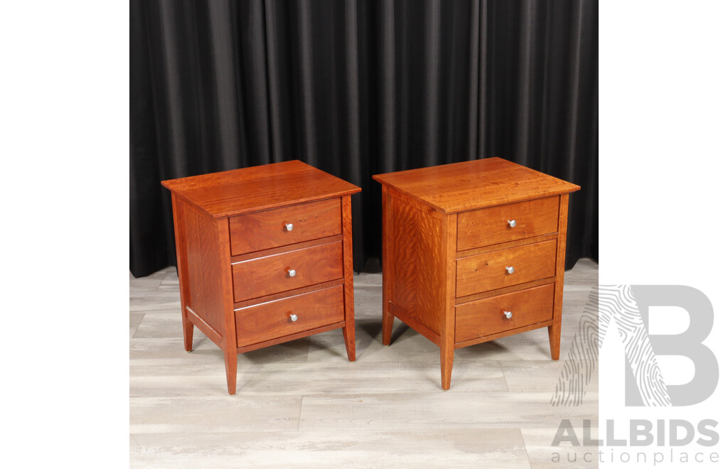Pair of Nicholas Dattner & Co. 'Holbrook' Three Drawer Bedside Chests (Numbered 9975 and 9976 Dated 17/12/2008)