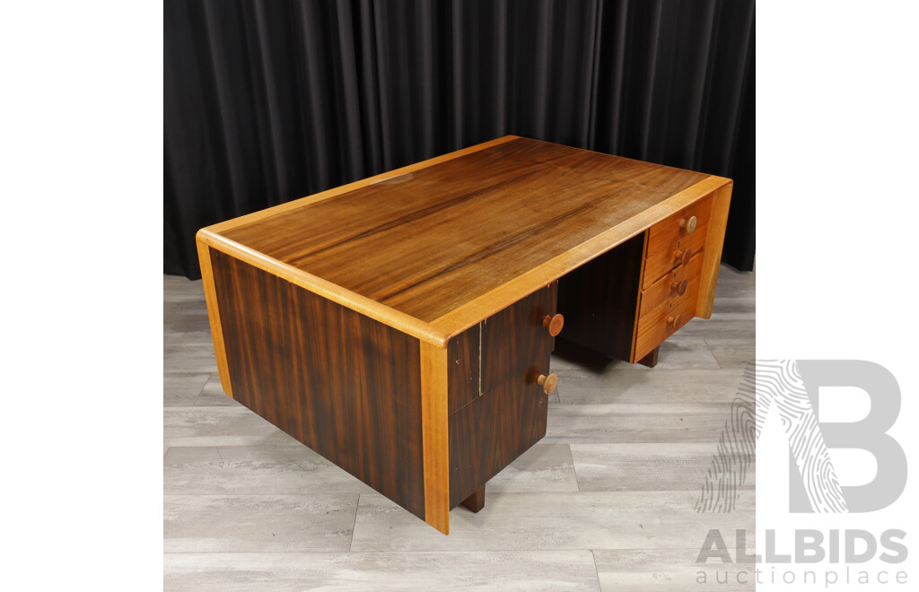 Art Deco Twin Pedestal Desk with Four Drawers and Two Doors