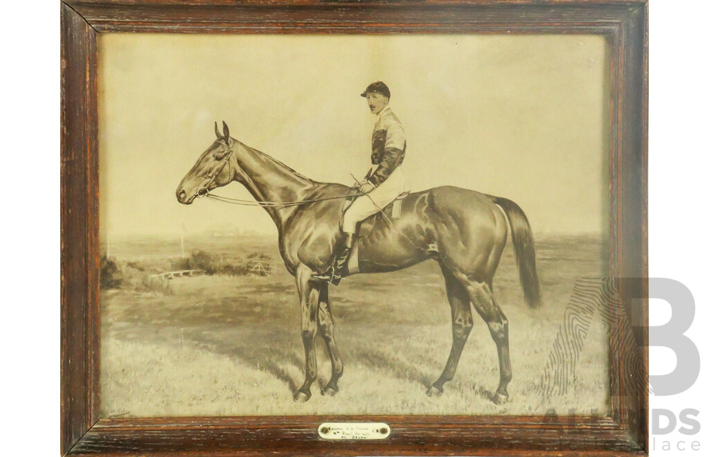D.Giles, (Early 20th Century), Portrait of R.B. Fisner on Stane, Xth Royal Horse Stats? (1901), Original Antique Watercolour, 32 x 40 cm (frame)