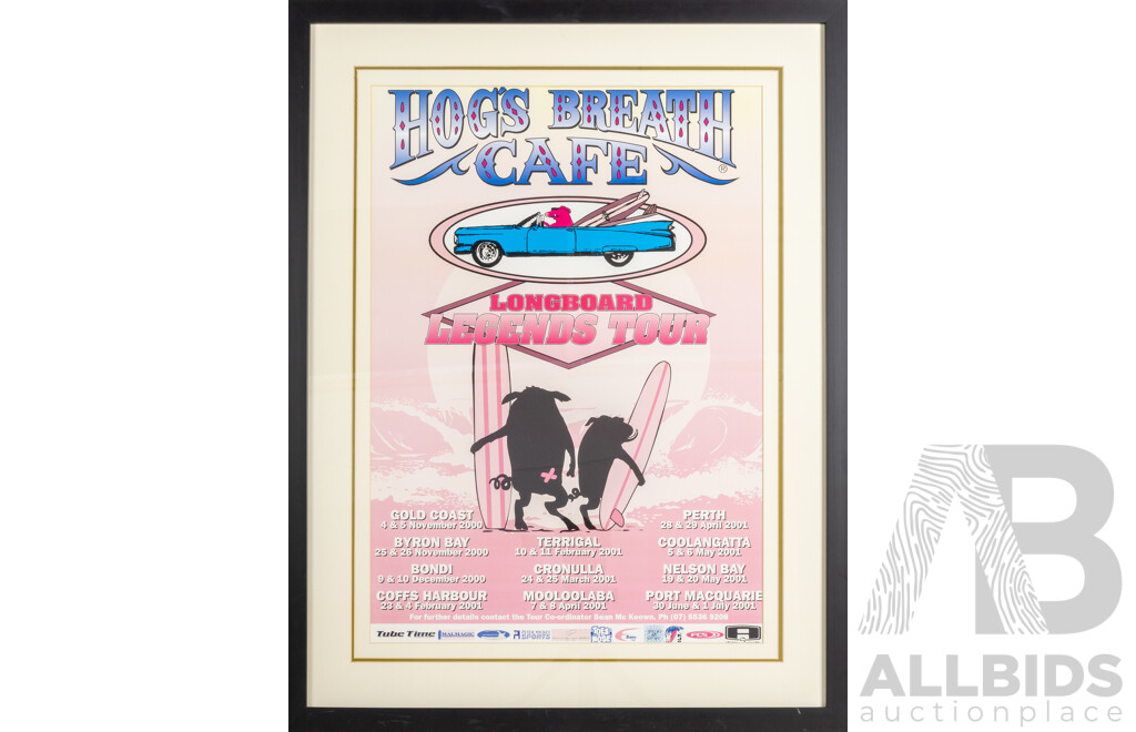 Hogbreath's Cafe Longboards Legend Tour, 2000/2001 Publicity Poster, 88 x 68 cm (frame)