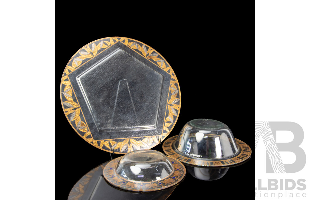 Large Peter Crisp Glass Platter with Deep Dish Bowl and Smaller Example
