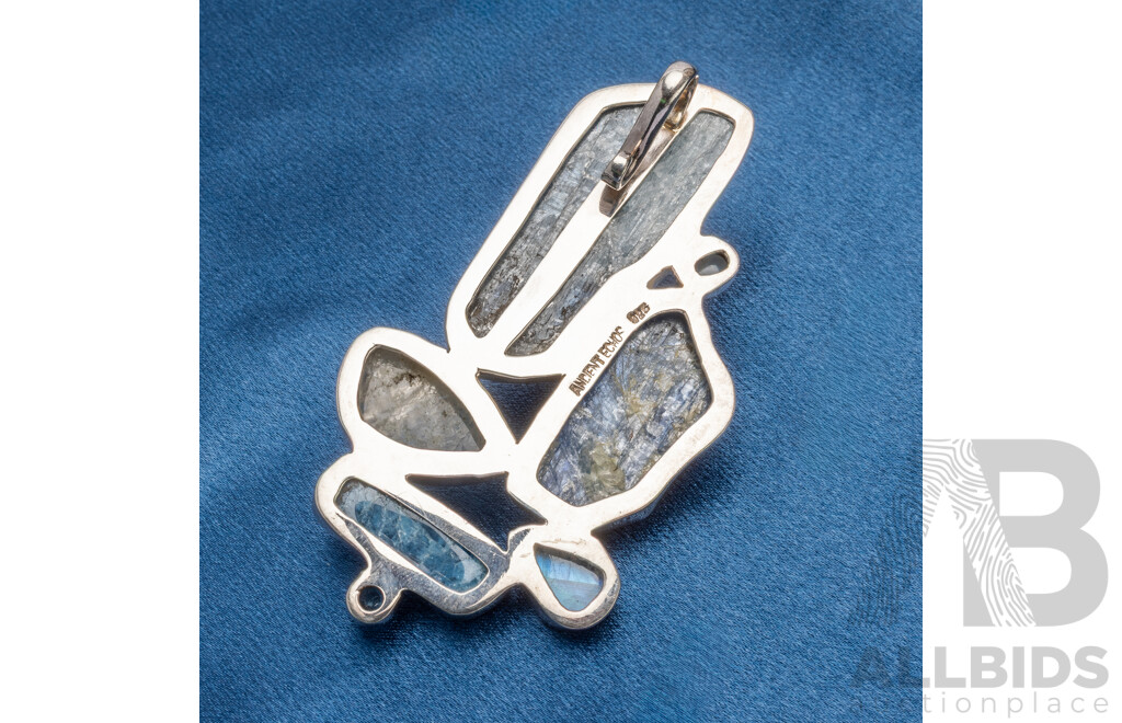 925 Sterling Silver Pendant with Kyanite, Moonstone and Topaz