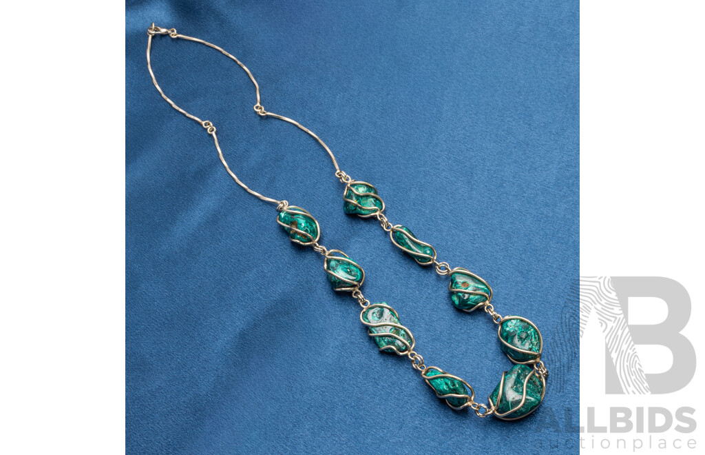 Handmade Green Turquoise Wire Wrapped Necklace. Length - 52cms