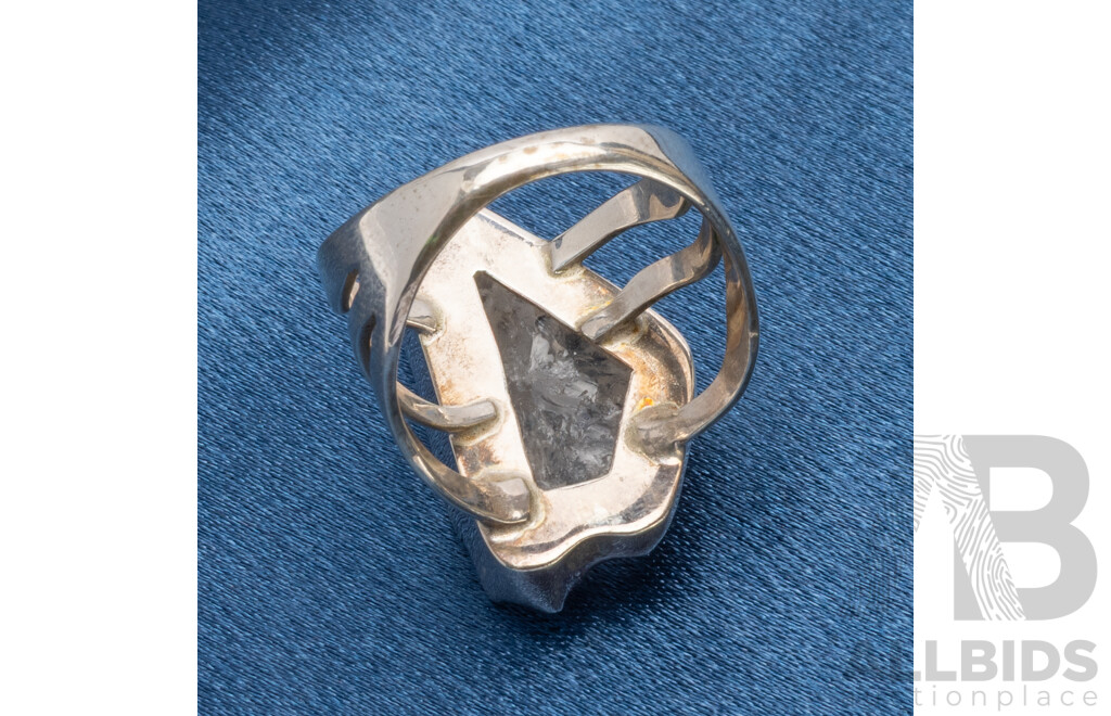 925 Sterling Silver Ring with Icy Uncut Crystal Quartz - Size P