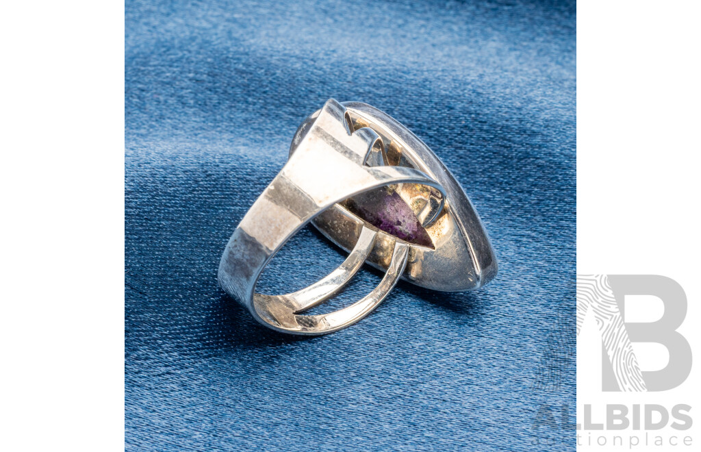 925 Sterling Silver Ring with Pear Charoite - Size R.5