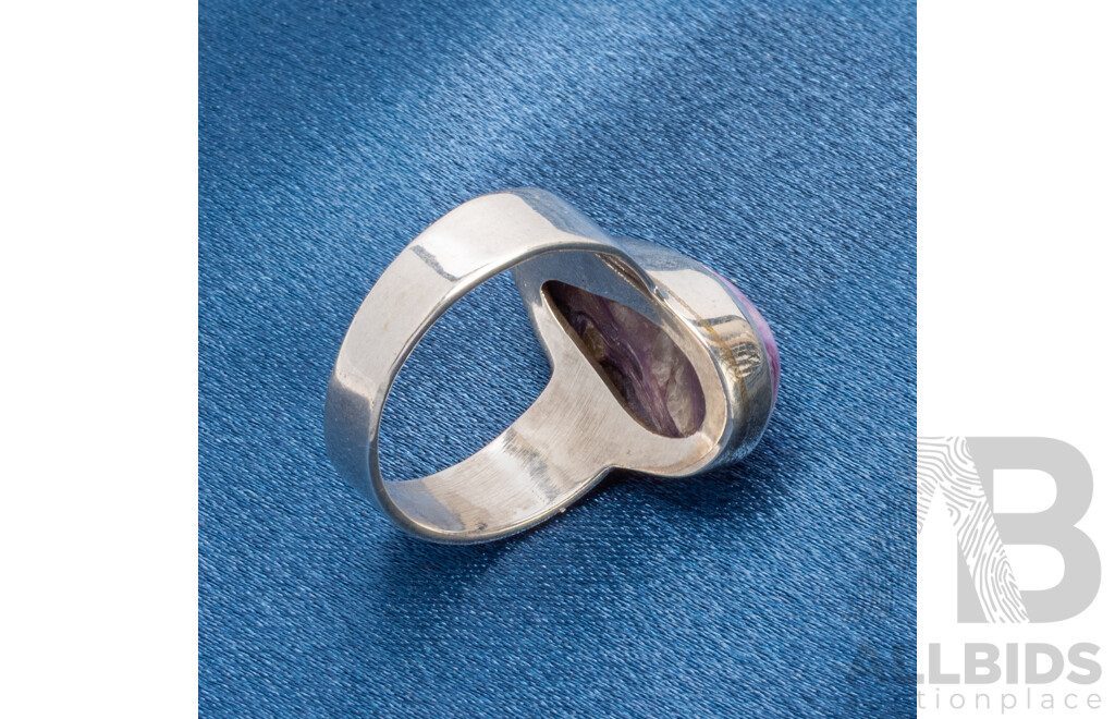 925 Sterling Silver Ring with Pear Charoite - Size R