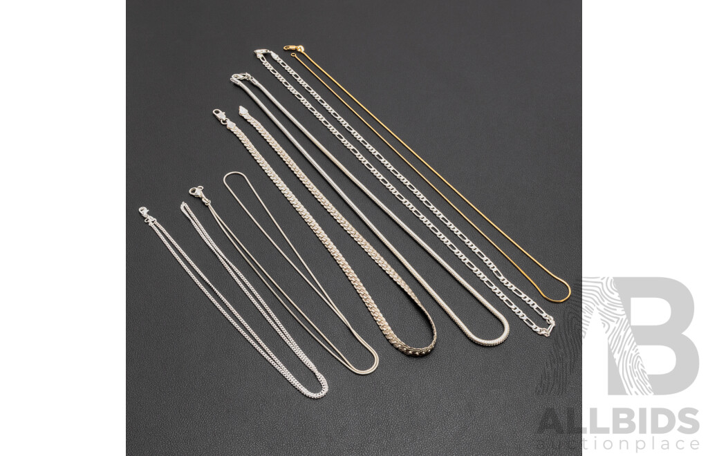 Assorted Silver and Gold Plated Base Metal Chains - Lot of 6