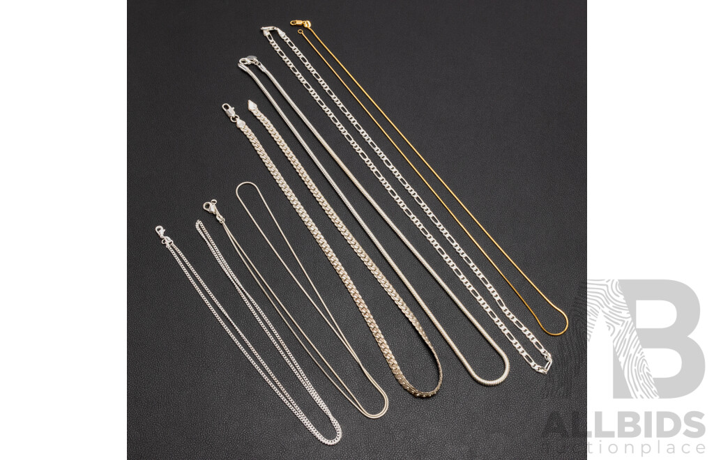 Assorted Silver and Gold Plated Base Metal Chains - Lot of 6