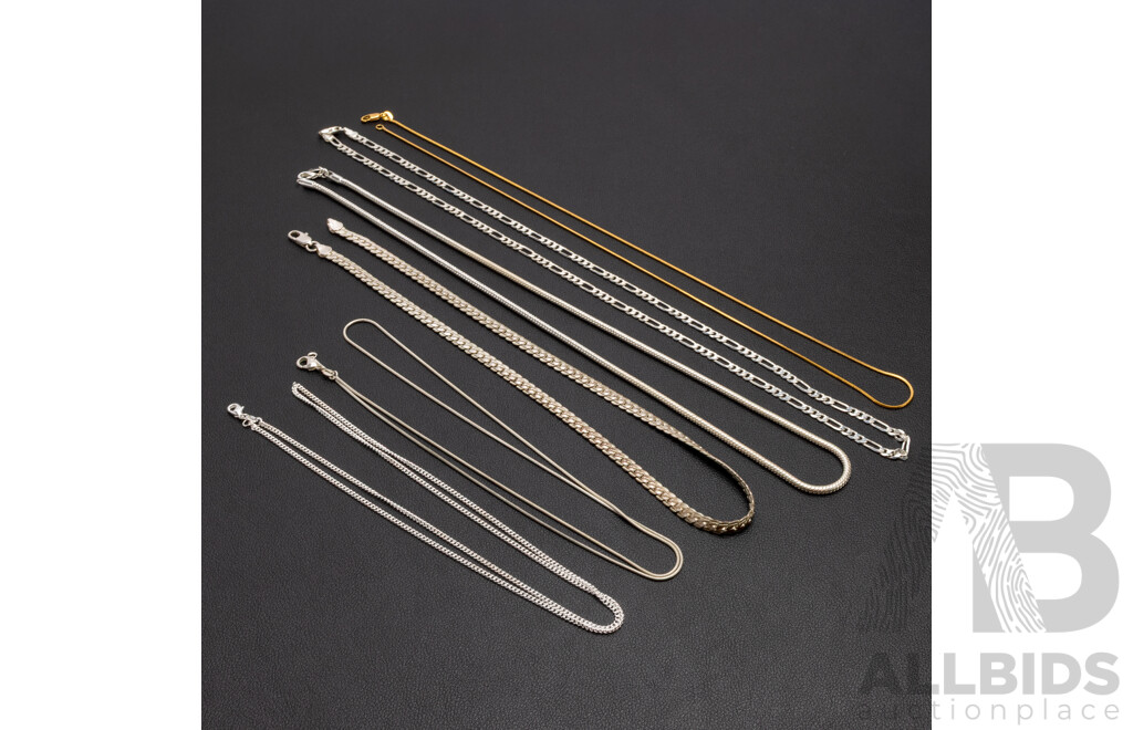 Assorted Silver and Gold Plated Base Metal Chains - Lot of 6