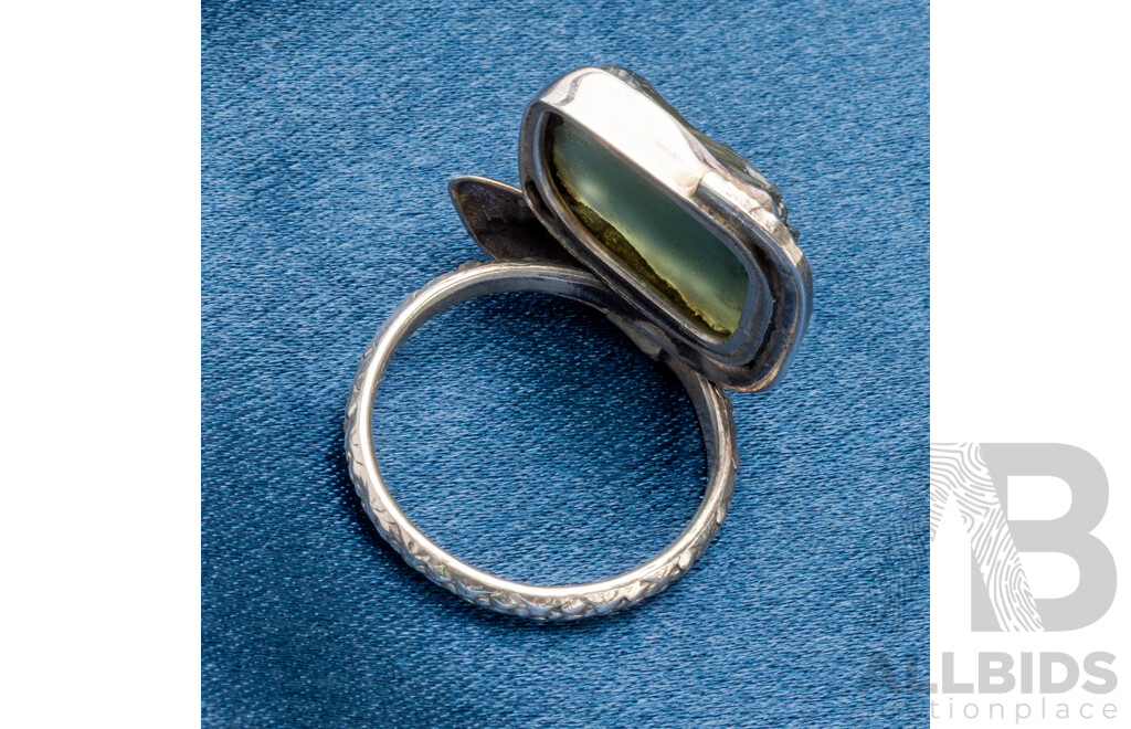 Silver Wrapped Serpent with Moldavite Ring - Size Q.5