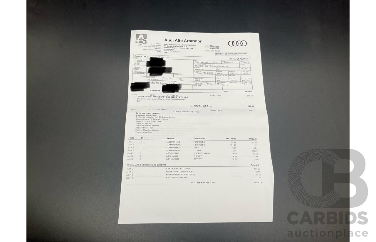 08/2017 Audi Q7 3.0 TDI Quattro (AWD) 4M MY18 4d Wagon Night Black Turbo Diesel V6 3.0L