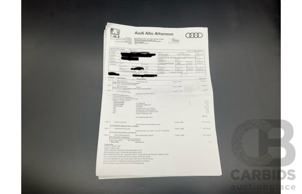 08/2017 Audi Q7 3.0 TDI Quattro (AWD) 4M MY18 4d Wagon Night Black Turbo Diesel V6 3.0L