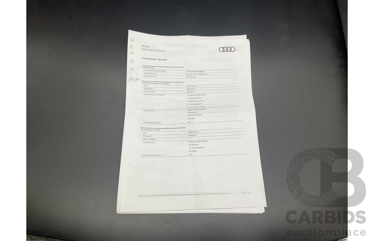 08/2017 Audi Q7 3.0 TDI Quattro (AWD) 4M MY18 4d Wagon Night Black Turbo Diesel V6 3.0L