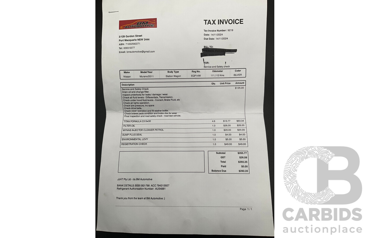 11/2011 Nissan Murano Ti Z51 MY12 4d Wagon Platinum Graphite Metallic V6 3.5L