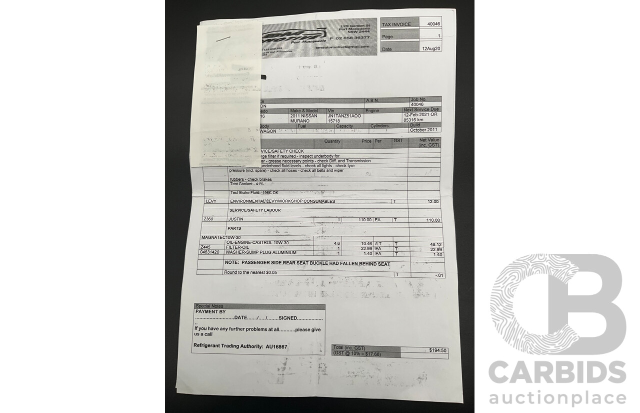 11/2011 Nissan Murano Ti Z51 MY12 4d Wagon Platinum Graphite Metallic V6 3.5L